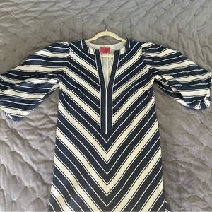 Kate Spade Blue and White Sheath Dress with Bishop Sleeves